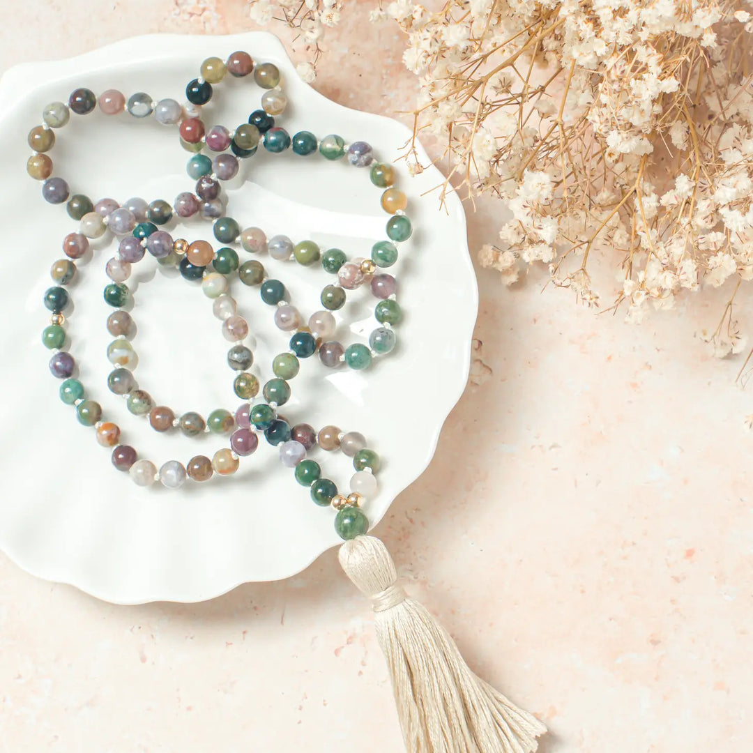 Indian Agate Mala Beads Necklace