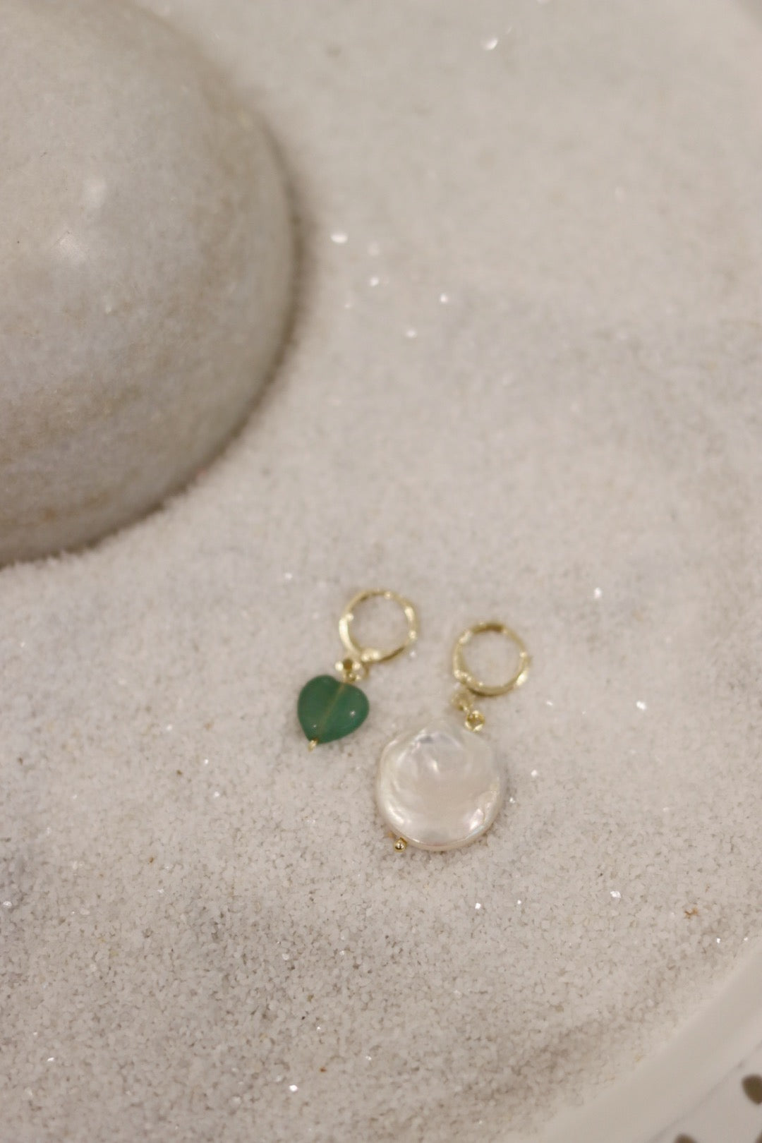 Mismatched Earrings - Jade And Pearl