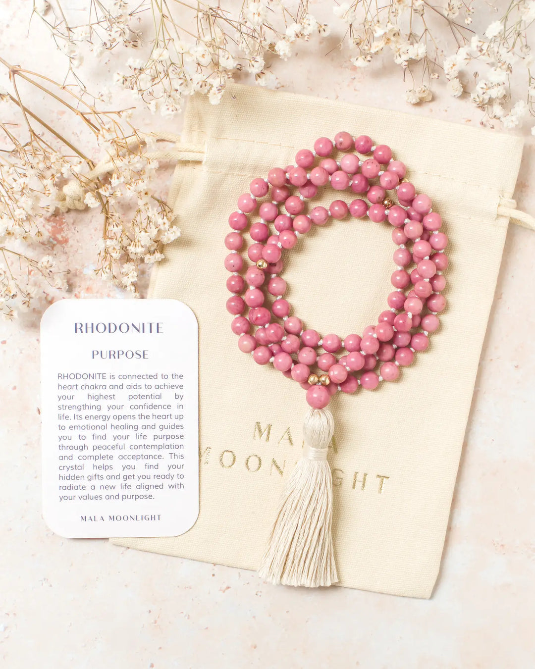 Rhodonite Mala Beads Necklace