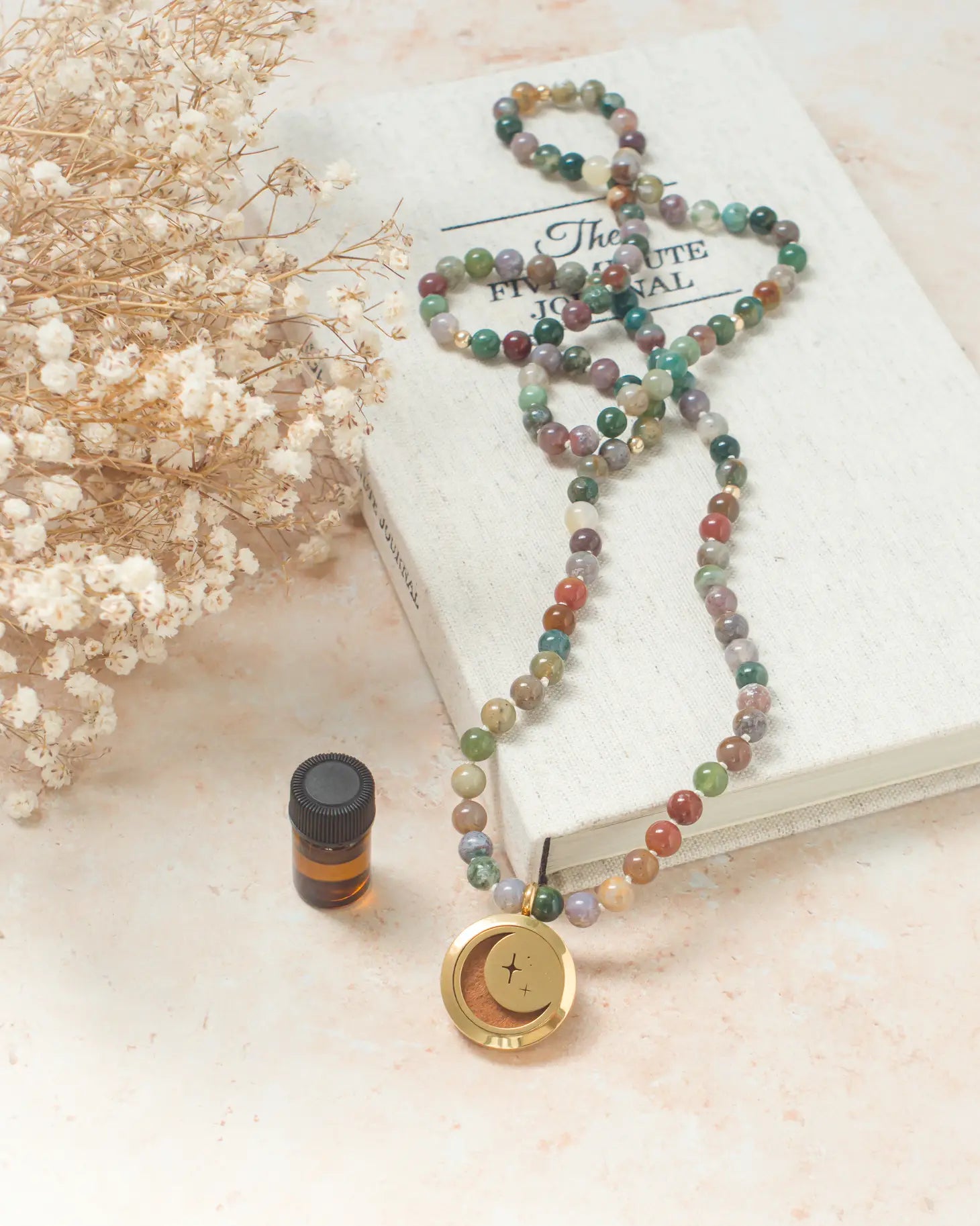 Indian Agate Aromatherapy Mala Necklace