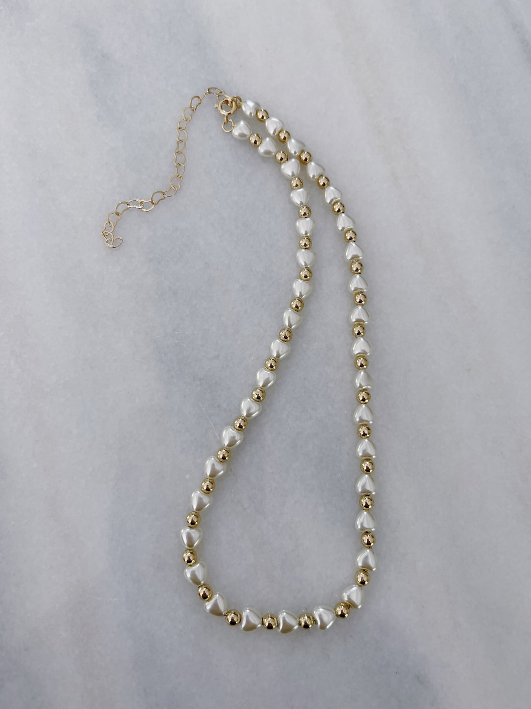 Tiny Hearts Pearl Necklace