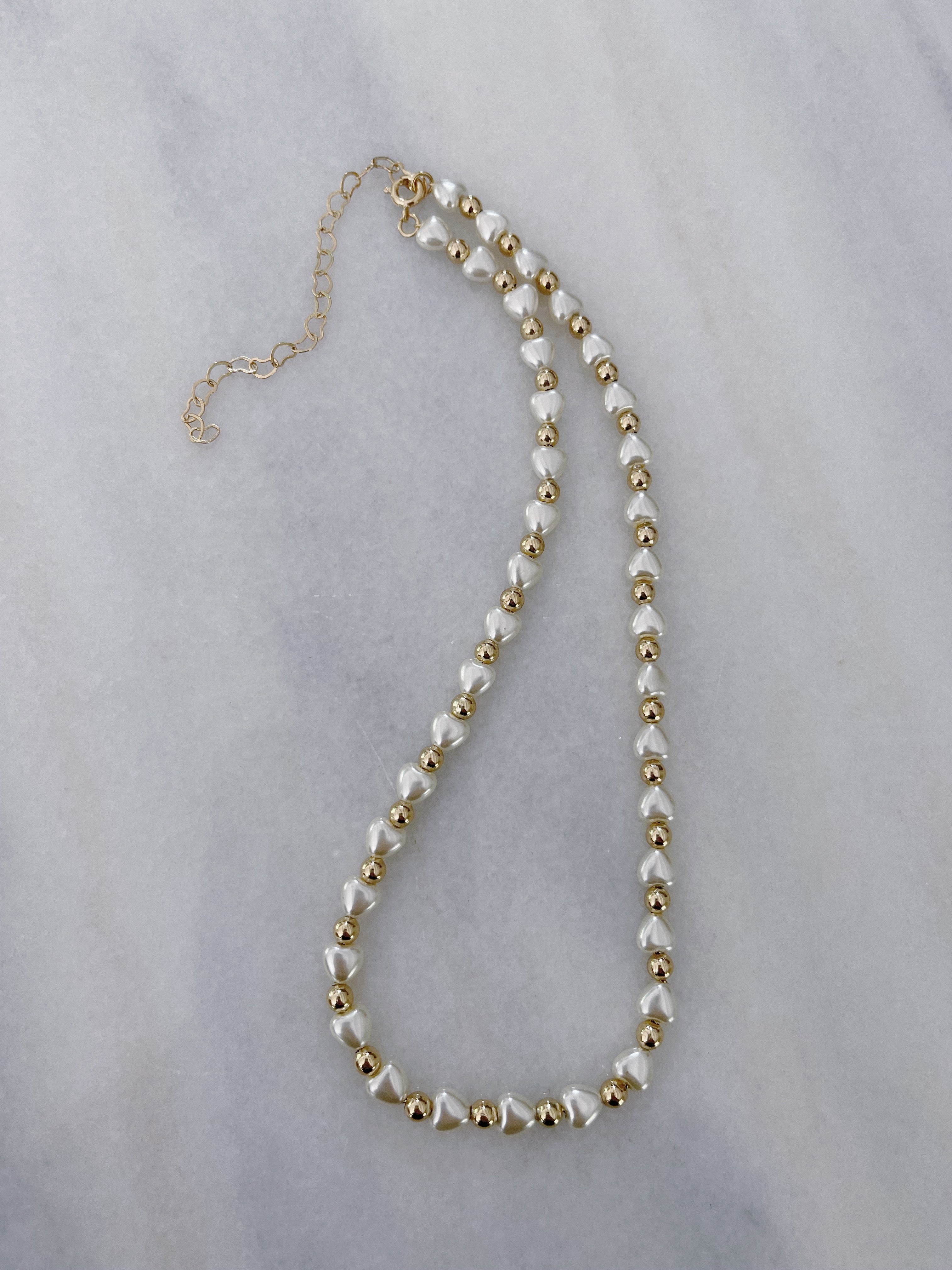 Tiny Hearts Pearl Necklace