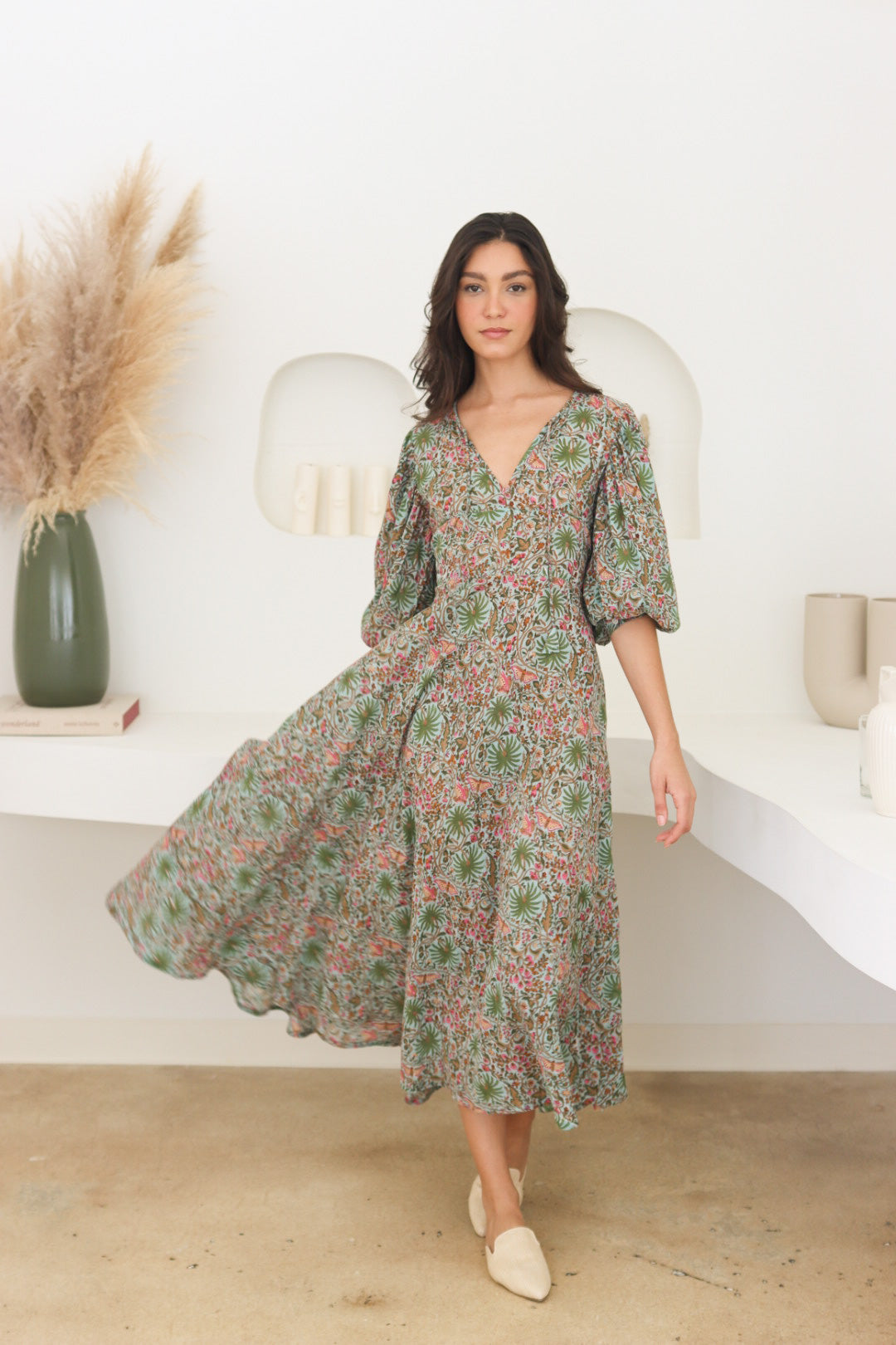 Palm Springs Print Kaftan Dress