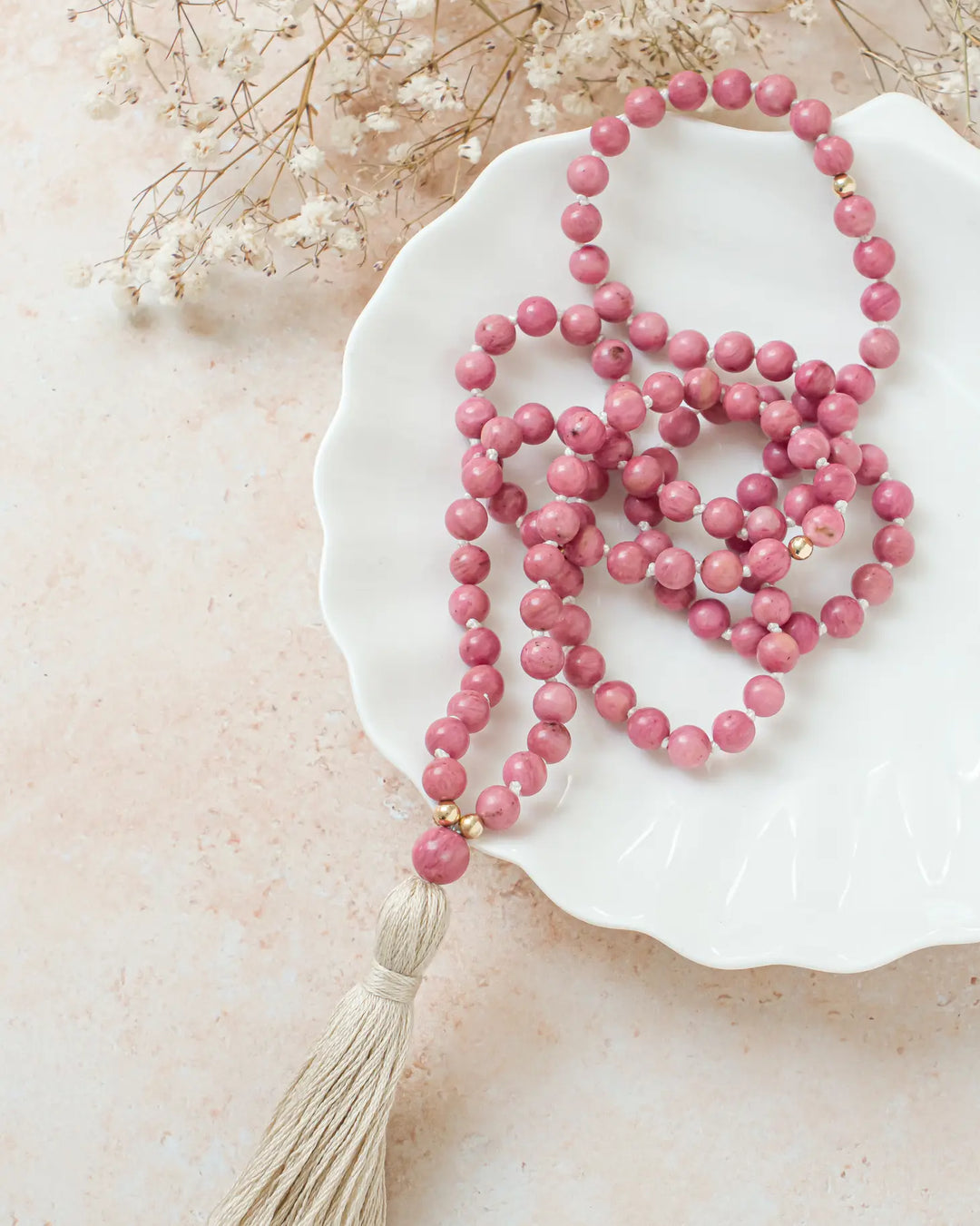 Rhodonite Mala Beads Necklace