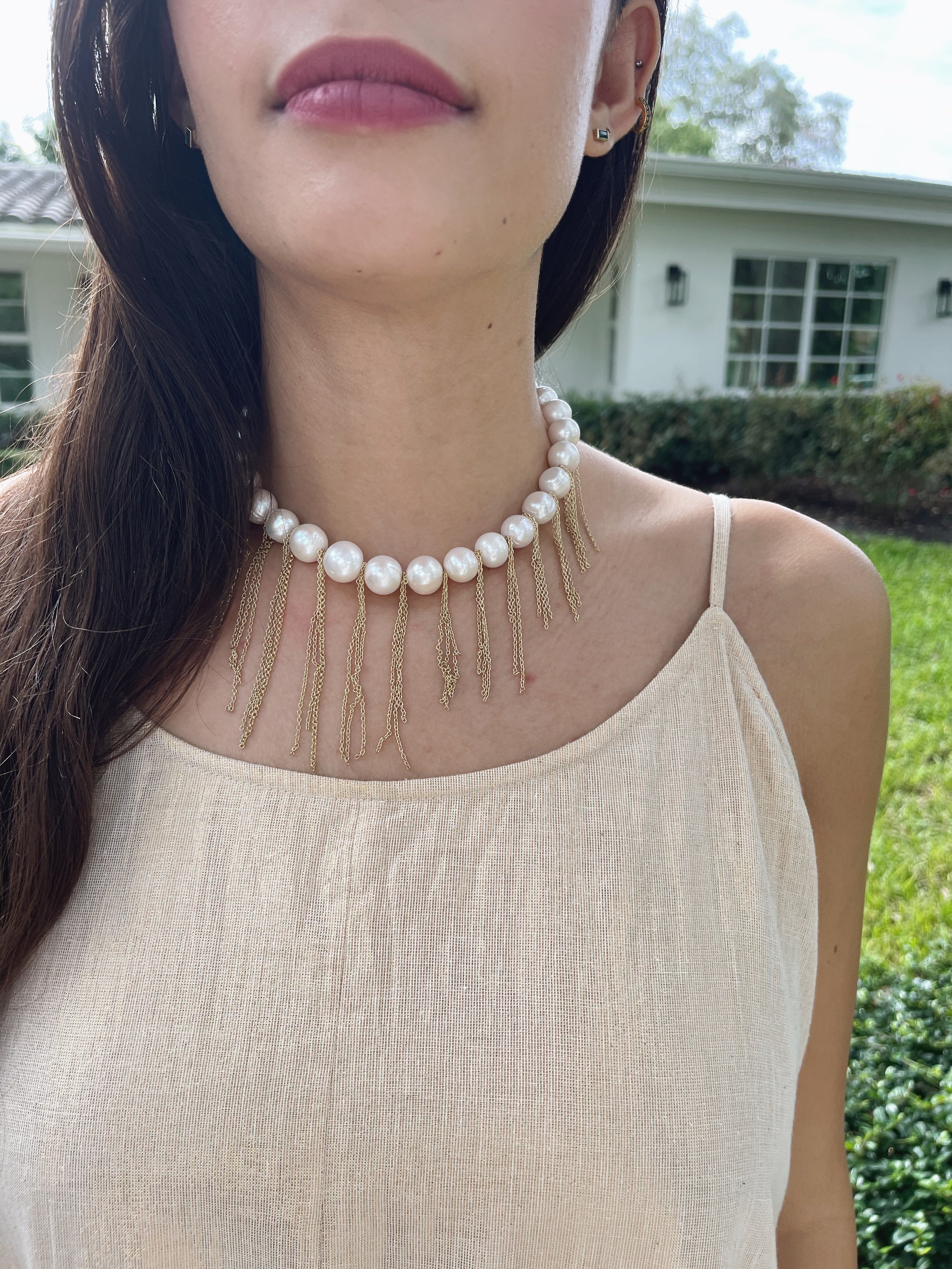 Esther Pearl Necklace Statement Necklace Fresh water pearls and chains 