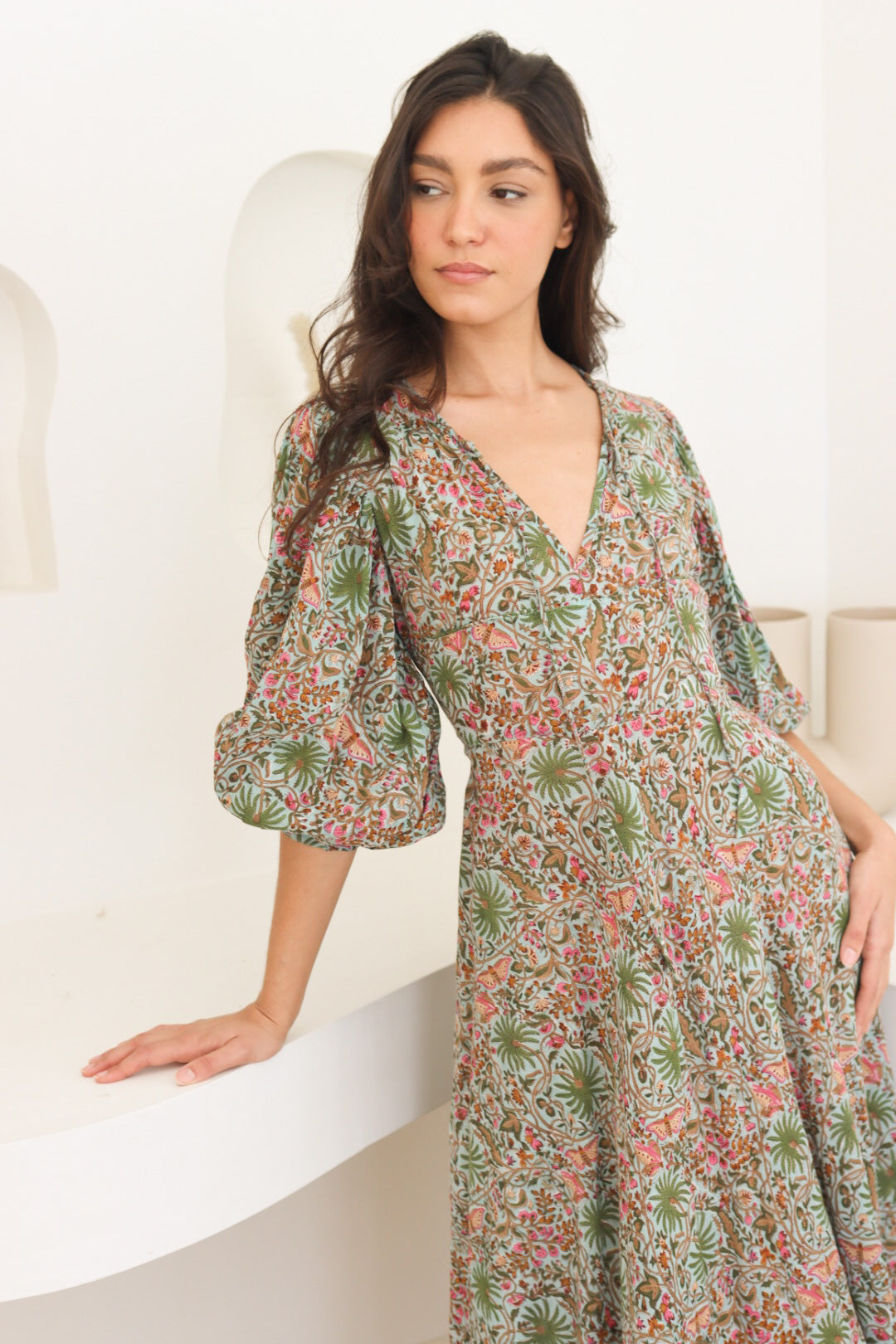 Palm Springs Print Kaftan Dress