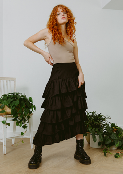 Palace Midi Skirt Black Ruffled Women’s Shop Tencel Eco Friendly 