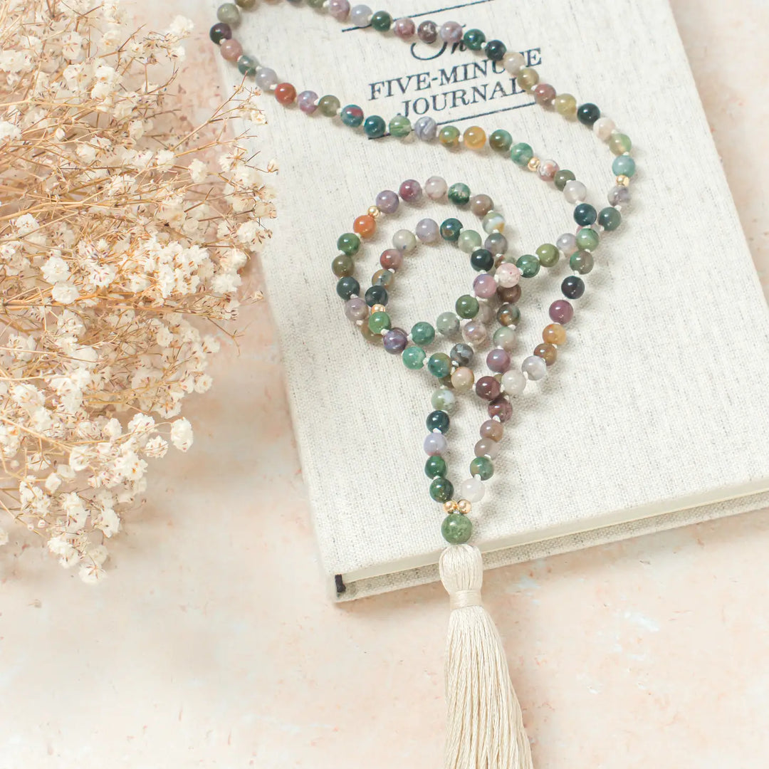 Indian Agate Mala Beads Necklace