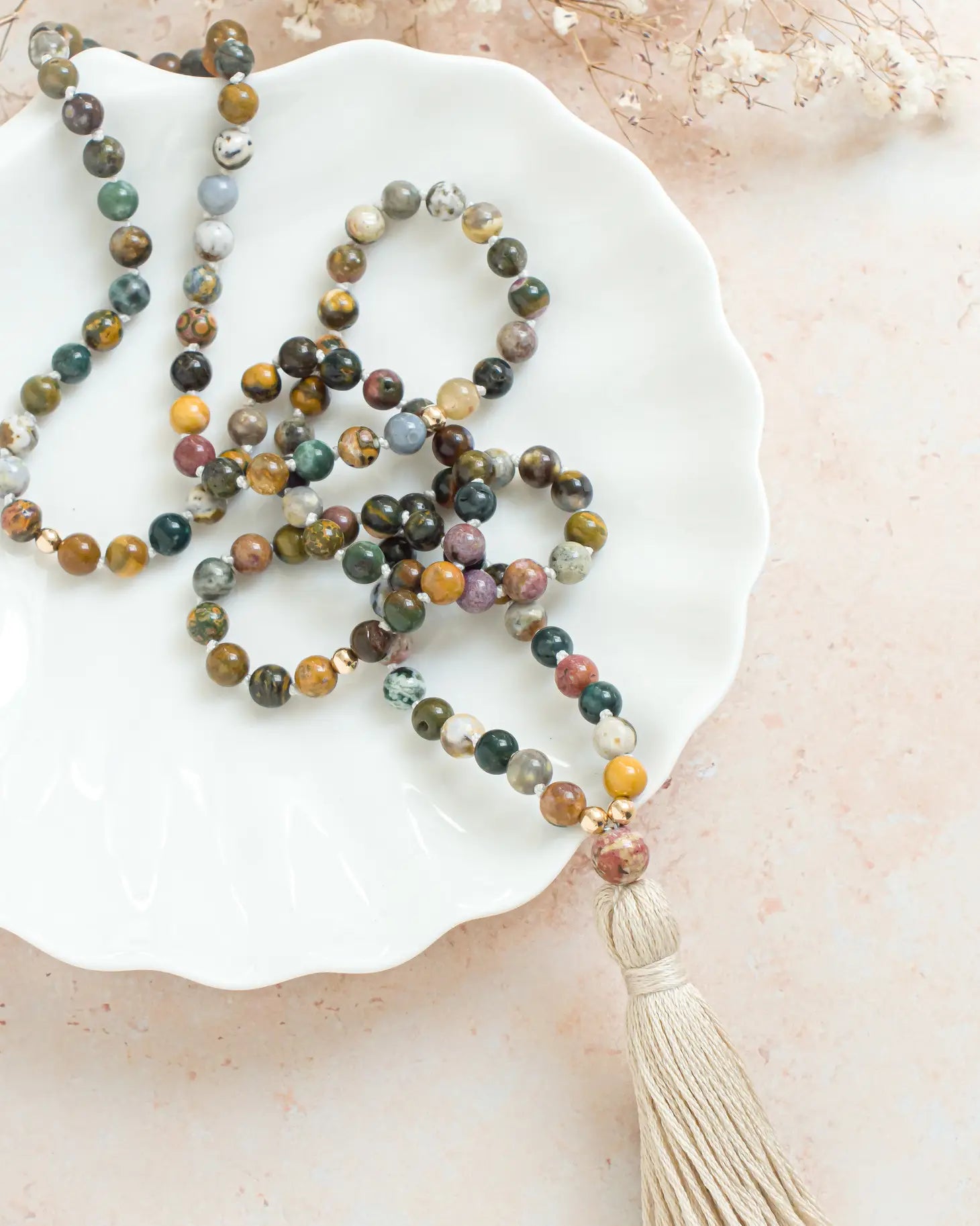 Ocean Jasper Mala Beads Necklace
