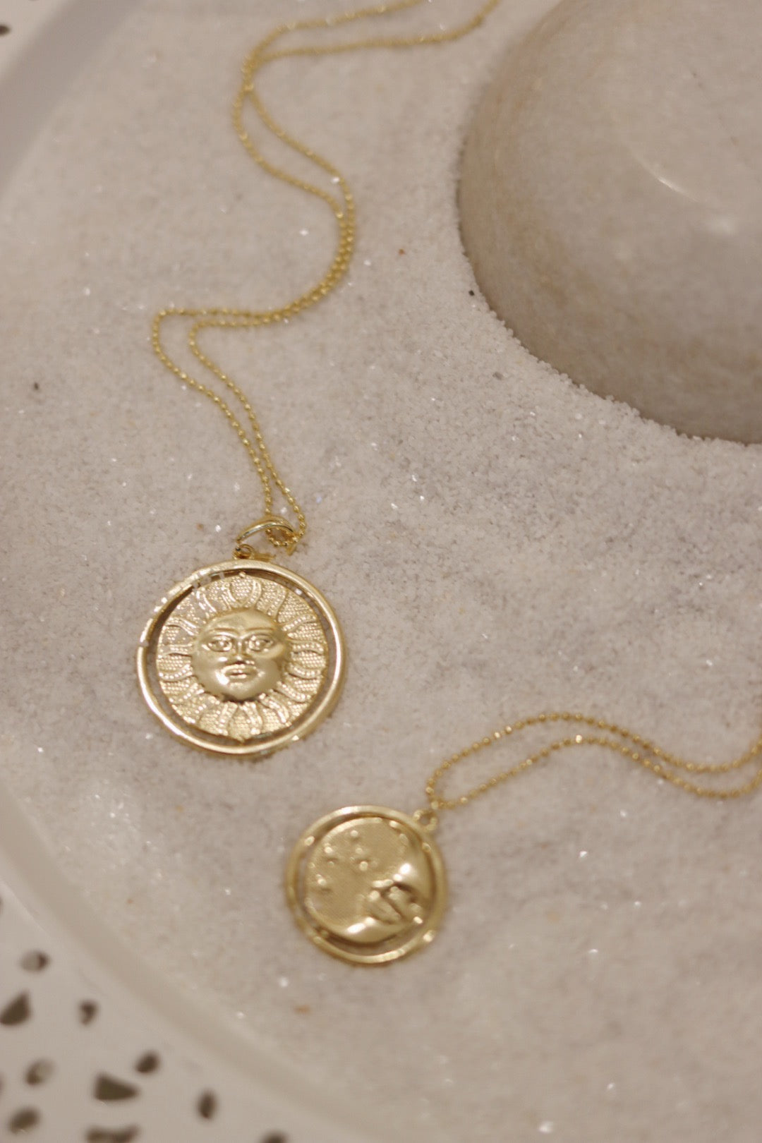 Rotating Sun And Moon Gold Pendant Necklace