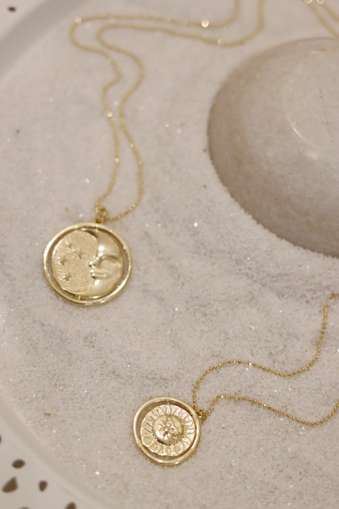 Rotating Sun And Moon Gold Pendant Necklace