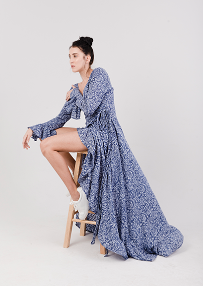 Indigo Printed Maxi  Dress Bridesmaids Sustainable Dress Shop Carolina Benoit