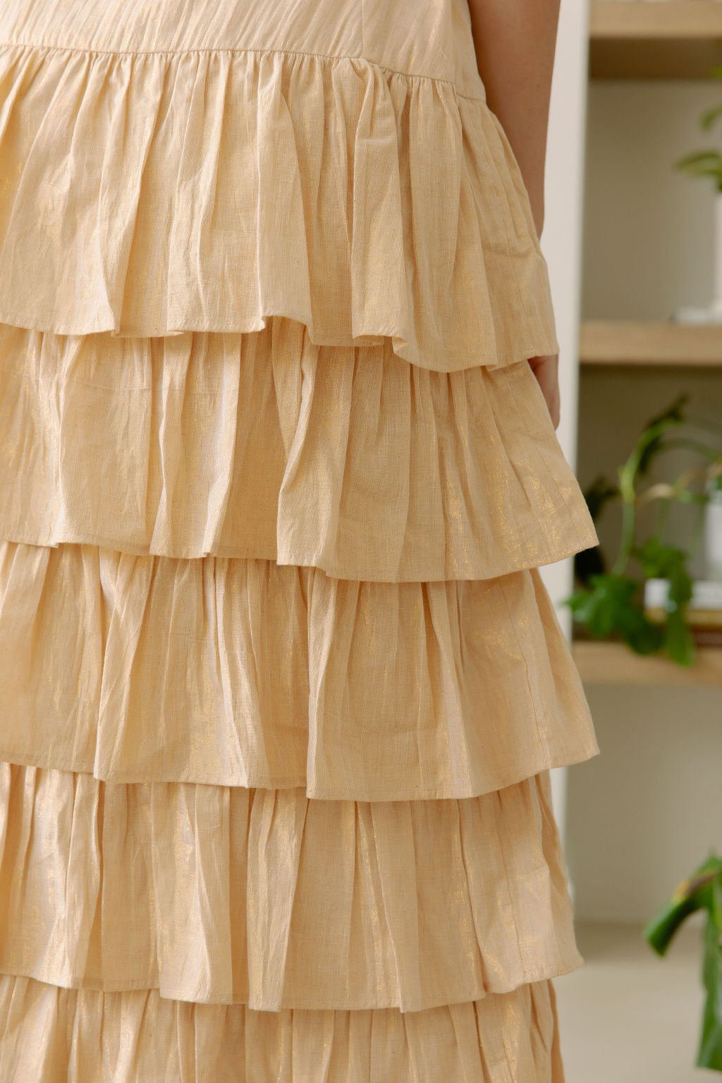 Palace Maxi Ruffled Skirt in Gold Lamé